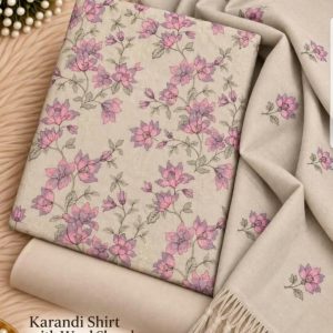 Bareeze karandi suit with wool Emborided  shawl
