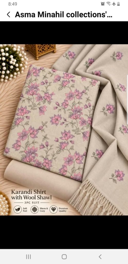 Bareeze karandi suit with wool Emborided  shawl